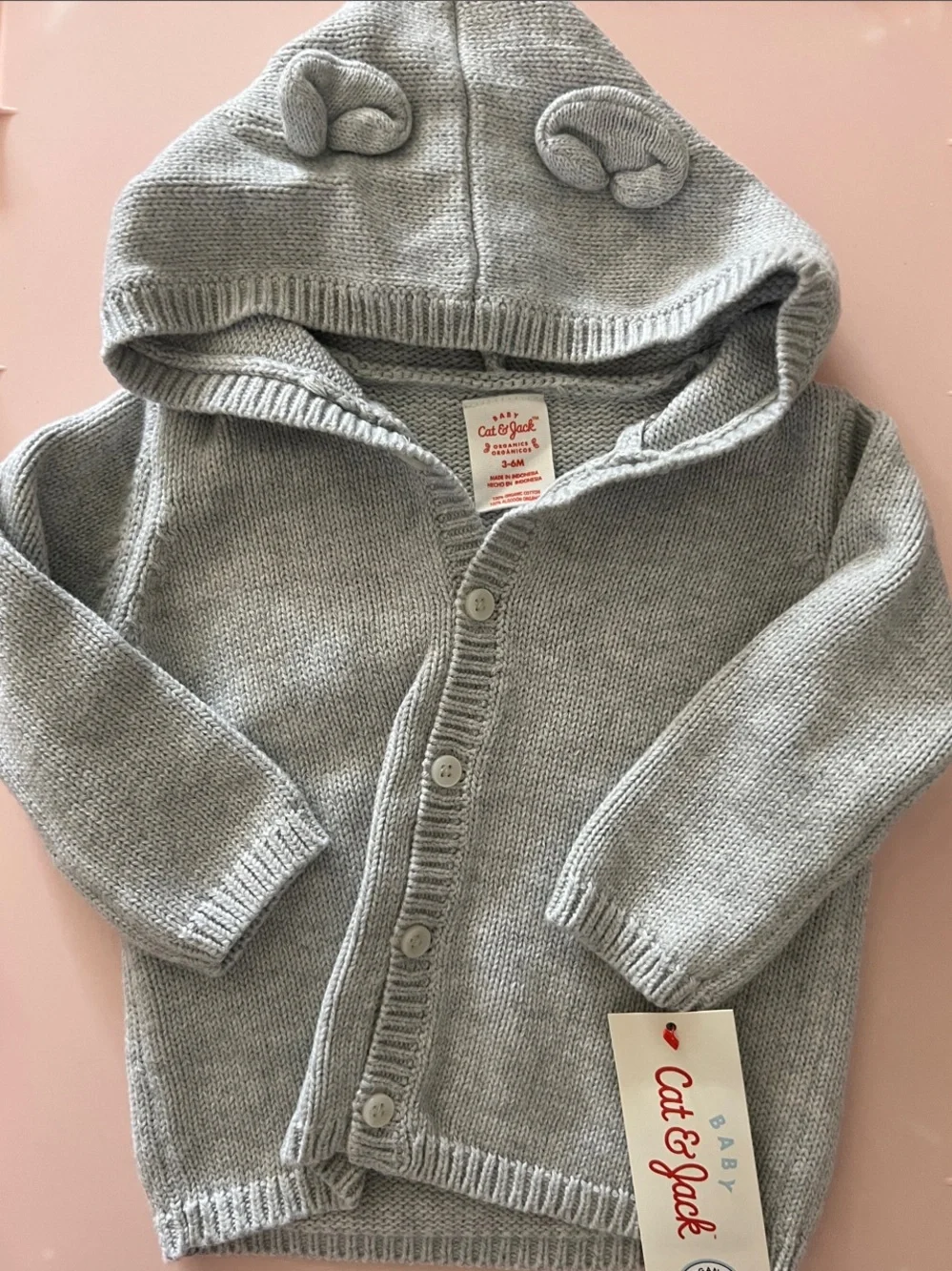 Cat & Jack Light Gray Knit Hooded Baby Cardigan